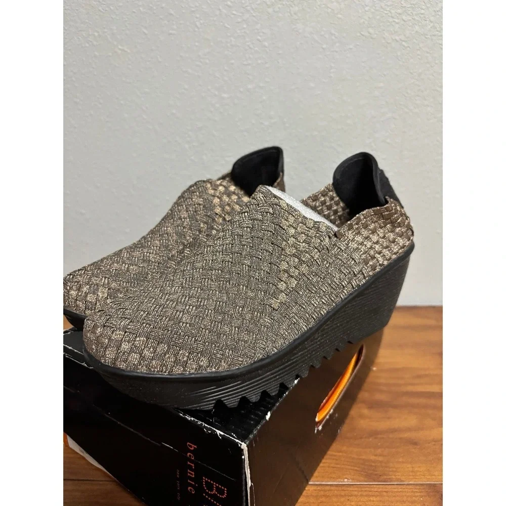 Bernie Mev Gem Bronze Black Woven Elastic Wedge Sneakers Size 39 US 8.5-9